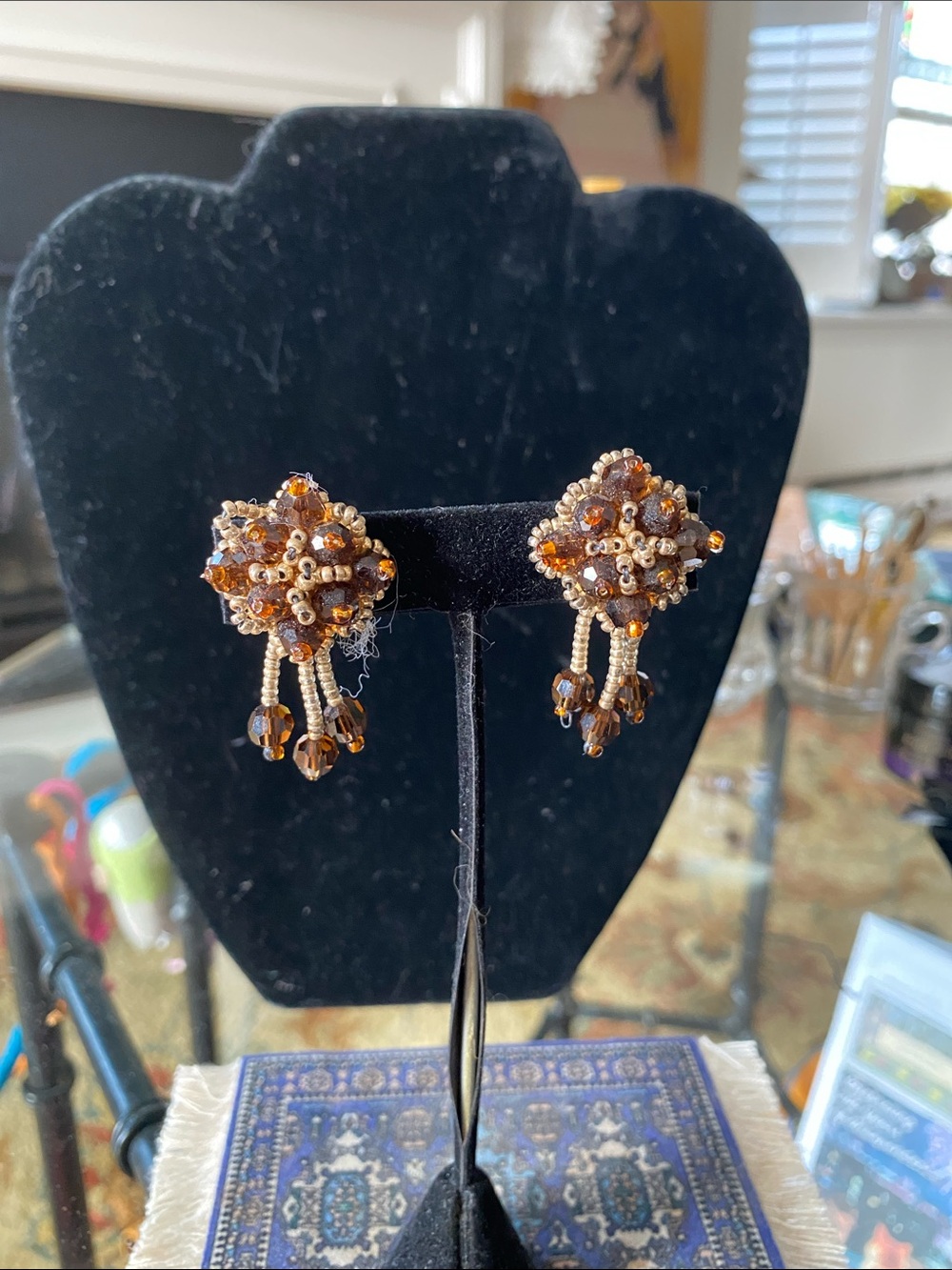 Handcrafted Brown Bead Cluster Drop Earrings - Women Jewelry